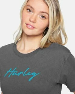 Billie Script Perfect Girlfriend Crew -HURLEY Sales 3hcz8582 thunder grey 5