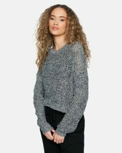 Twisted Open Knit Sweater -HURLEY Sales 3hsj0396 caviar marshmallow 3