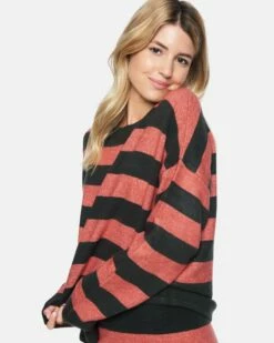 Drop Shoulders Sweater -HURLEY Sales 3hsl0243 faded rose large stripe 3 v2