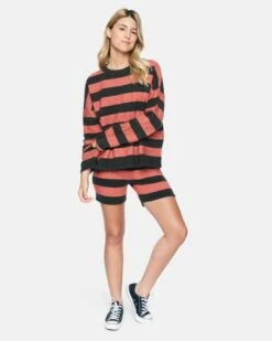 Drop Shoulders Sweater -HURLEY Sales 3hsl0243 faded rose large stripe 4 v2