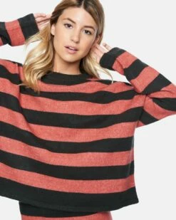Drop Shoulders Sweater -HURLEY Sales 3hsl0243 faded rose large stripe 5 v2