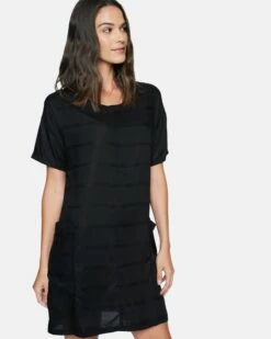 Boxy T-Shirt Dress -HURLEY Sales 3hwd0188 black textured stripe 3