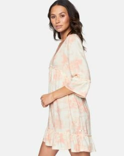 Bell Sleeve A-Line Dress -HURLEY Sales 3hwd0249 coral almond dreamy tie dye 3
