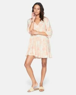 Bell Sleeve A-Line Dress -HURLEY Sales 3hwd0249 coral almond dreamy tie dye 4