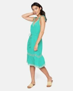Peasant Midi Dress -HURLEY Sales 3hwd0531 green blue 3