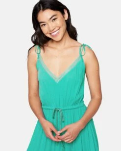 Peasant Midi Dress -HURLEY Sales 3hwd0531 green blue 4