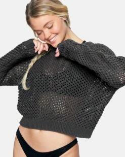 Easy Open Knit Sweater -HURLEY Sales 3hwkl0059 thunder grey 3