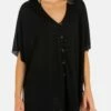 Solid Button Front Tunic -HURLEY Sales HC0082 BLACK 1
