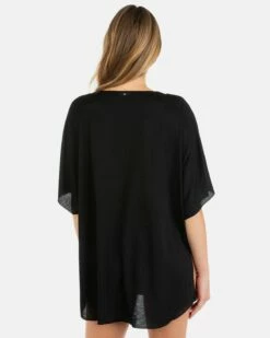 Solid Button Front Tunic -HURLEY Sales HC0082 BLACK 3
