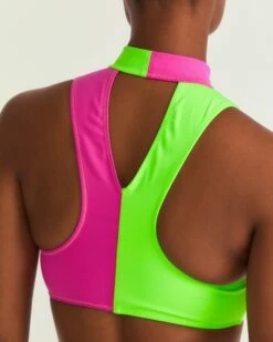 LoveShackFancy X Hurley - Max Solid Blocked High Neck Bikini Top -HURLEY Sales HLSFT105 MAGENTANEONLIME 1HLSFT105 MAGENTANEONLIME 8
