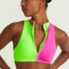 LoveShackFancy X Hurley - Max Solid Blocked High Neck Bikini Top -HURLEY Sales HLSFT105 MAGENTANEONLIME 5
