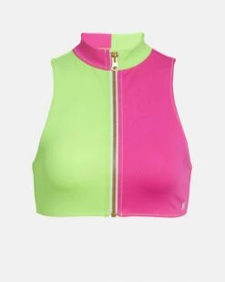 LoveShackFancy X Hurley - Max Solid Blocked High Neck Bikini Top -HURLEY Sales HLSFT105 MAGENTA NEON LIME 1