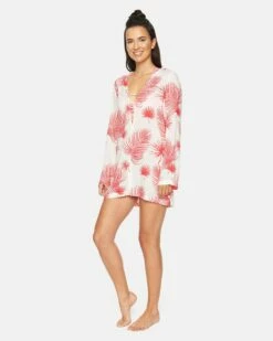 Hana Hooded Coverup -HURLEY Sales ct1220 white red orbit palm 2 vv3