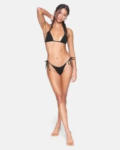 Solid Slider Tie Side Cheeky Bikini Bottom -HURLEY Sales hb1019 black 5