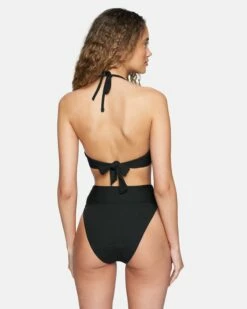 Baby Rib Moderate High Waist Bikini Bottom -HURLEY Sales hb1148 black 3