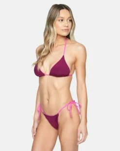 Solid Reversible Cheeky Side Tie Bikini Bottom 12 Solid Reversible Cheeky Side Tie Bikini Bottom -HURLEY Sales hb1150 fuchsia midnight plum 5