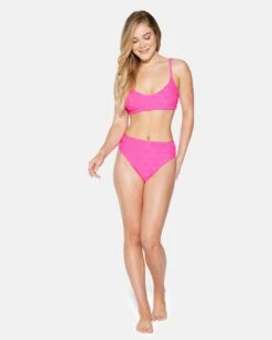 Terry Pop Moderate High Waist Bottom -HURLEY Sales hb1290 electric pink 4