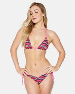 Zumba Stripe Side Tie Cheeky Bottom -HURLEY Sales hb1311 electric pink 2