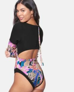 Palm Paradise Long Slv Bodysuit -HURLEY Sales ho1001 black 3