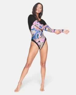 Palm Paradise Long Slv Bodysuit -HURLEY Sales ho1001 black 4