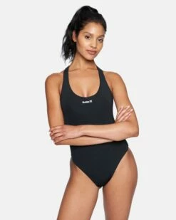 One And Only Solid Racerback Moderate One Piece 8 One And Only Solid Racerback Moderate One Piece -HURLEY Sales ho1067 black 2