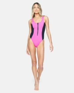 Malibu Zip Front Moderate One Piece -HURLEY Sales ho1077 hot watermelon 4