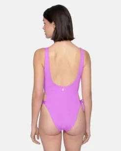 Solid Reversible Tie Side Cheeky One Piece 10 Solid Reversible Tie Side Cheeky One Piece -HURLEY Sales ho1124 violet electric pink 3