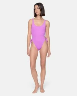 Solid Reversible Tie Side Cheeky One Piece 11 Solid Reversible Tie Side Cheeky One Piece -HURLEY Sales ho1124 violet electric pink 4