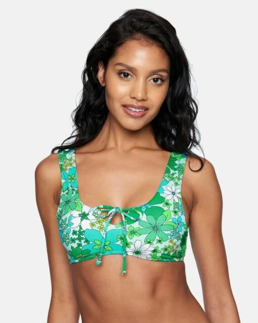 Wild Bloom Tie Front Bikini Top -HURLEY Sales ht1127 wild bloom mist 1