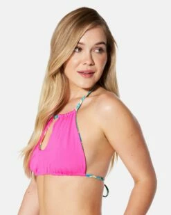 Bahia Reversible High Neck Top -HURLEY Sales ht1295 electric pink 5
