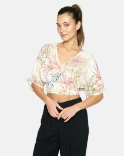 SUMMER PALM FLOUNCE TOP -HURLEY Sales hu003w3 cream multi 3