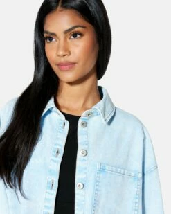 Sol Crop Overshirt -HURLEY Sales hu035w3 washed blue 4