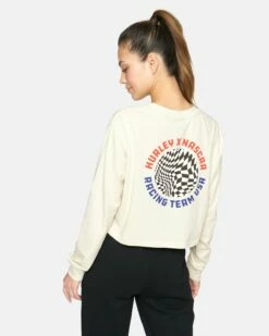 Nascar Team USA Crop Long Sleeve Tee -HURLEY Sales hu037k3 vintage white 2