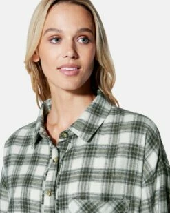 Odessa Plaid Boyfriend Shirt -HURLEY Sales hu043w3 cypress green 4