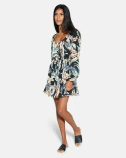 Wispy Leaves Scoop Mini Dress -HURLEY Sales hu053d3 black 3
