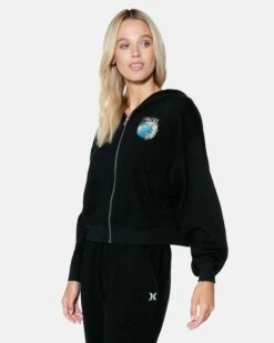 Protect The Sea Crop Zip Up Hoodie -HURLEY Sales hu056f3 black 3